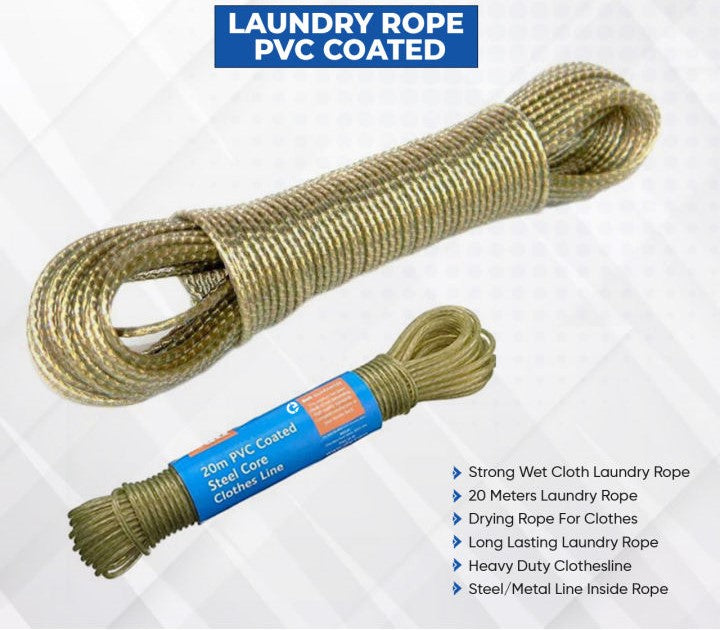 Heavy Duty 20 Meter PVC Metal Inner Rope for Laundry Wet Clothes