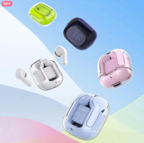 Earbuds Wireless Crystal Transparent Body | Bluetooth Earbud With Pouch